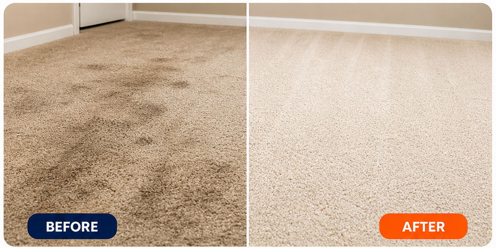 Before and after carpet cleaning results
