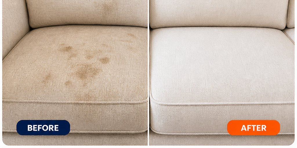 Before and after upholstery cleaning results
